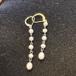 Genuine pearl & sterling silver drop earrings designer